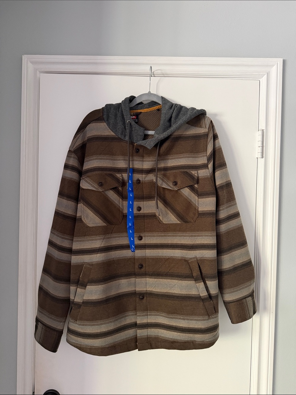 Quiksilver Brown Striped Hooded Shirt Jacket